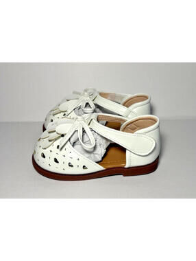 Hook & Loop Walking Sandals Closed Toe Bow Tassel White